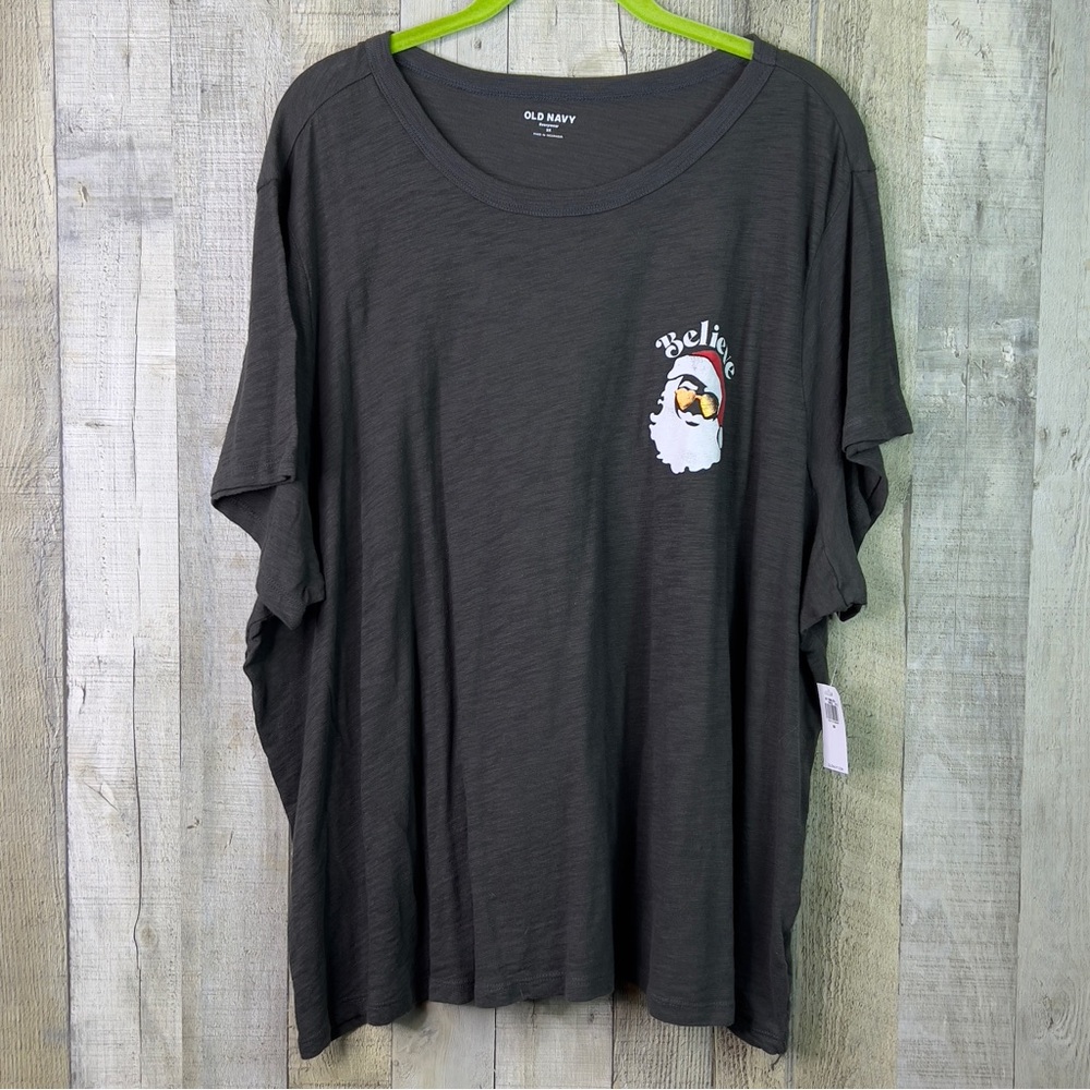 Old Navy Size 3X Believe W/Santa Claus Head Graphic Gray Short Sleeve Crewneck T